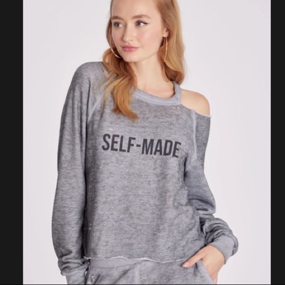 Wildfox Self Made Slashed Sweatshirt SMALL